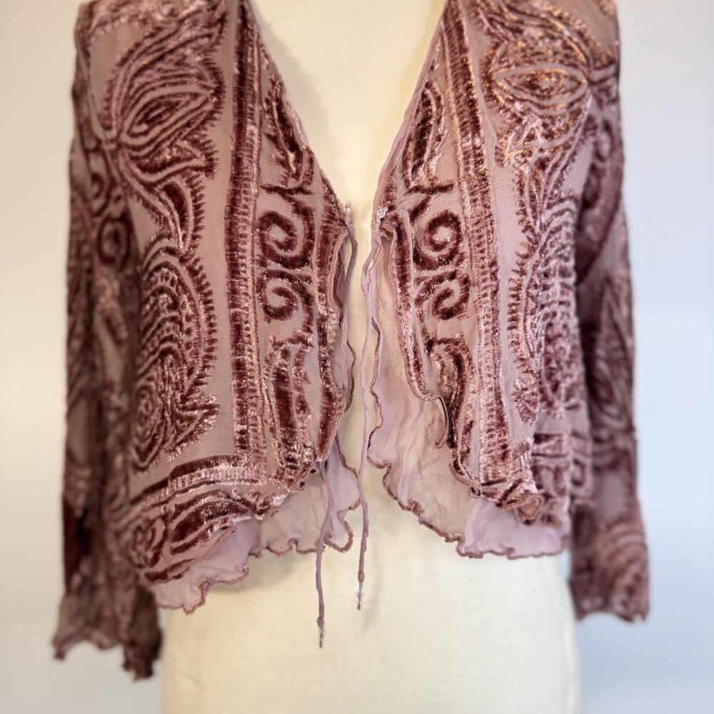 Marian Clayden Silk Cardigan Mauve Pink Women’s Medium Cropped Boho Fairycore - Picture 5 of 16
